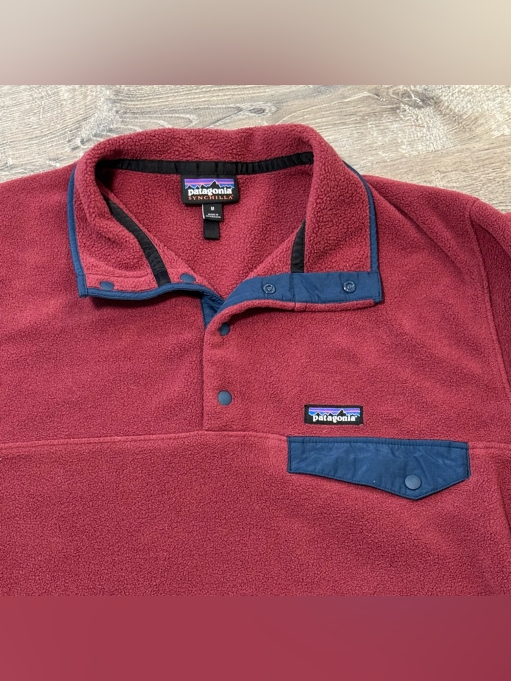 Vintage Patagonia fleece pullover red burgundy medium snap - Picture 2 of 7